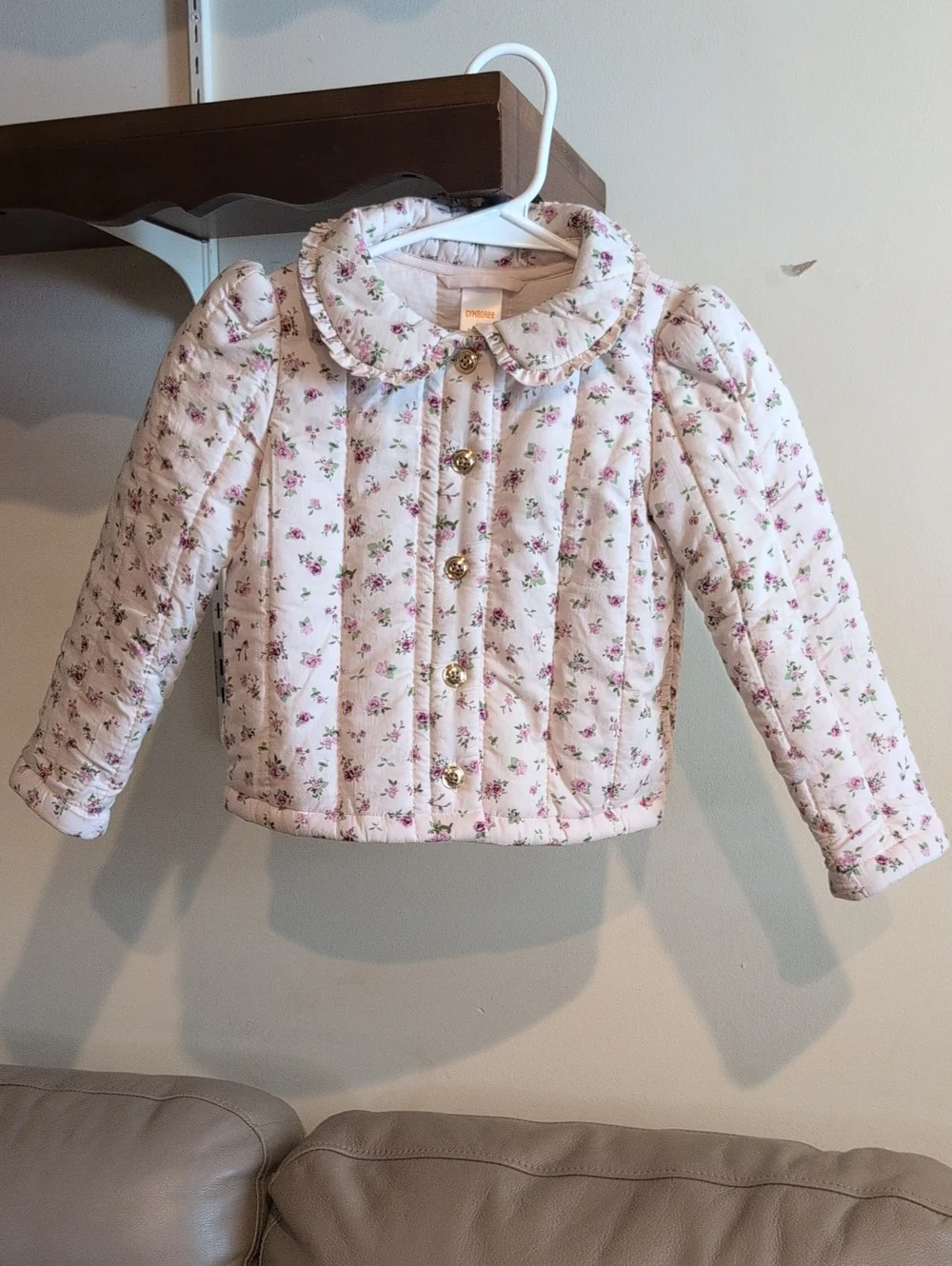 Gymboree Pink Floral Quilted Jacket with Peter Pan Collar